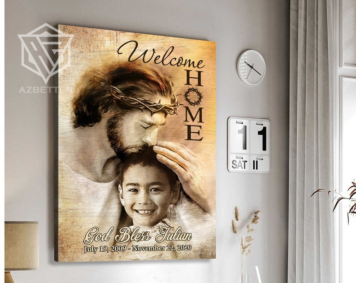 Welcome Home Jesus Blessing Smiling Girl Memorial Portrait Poster - Image 5