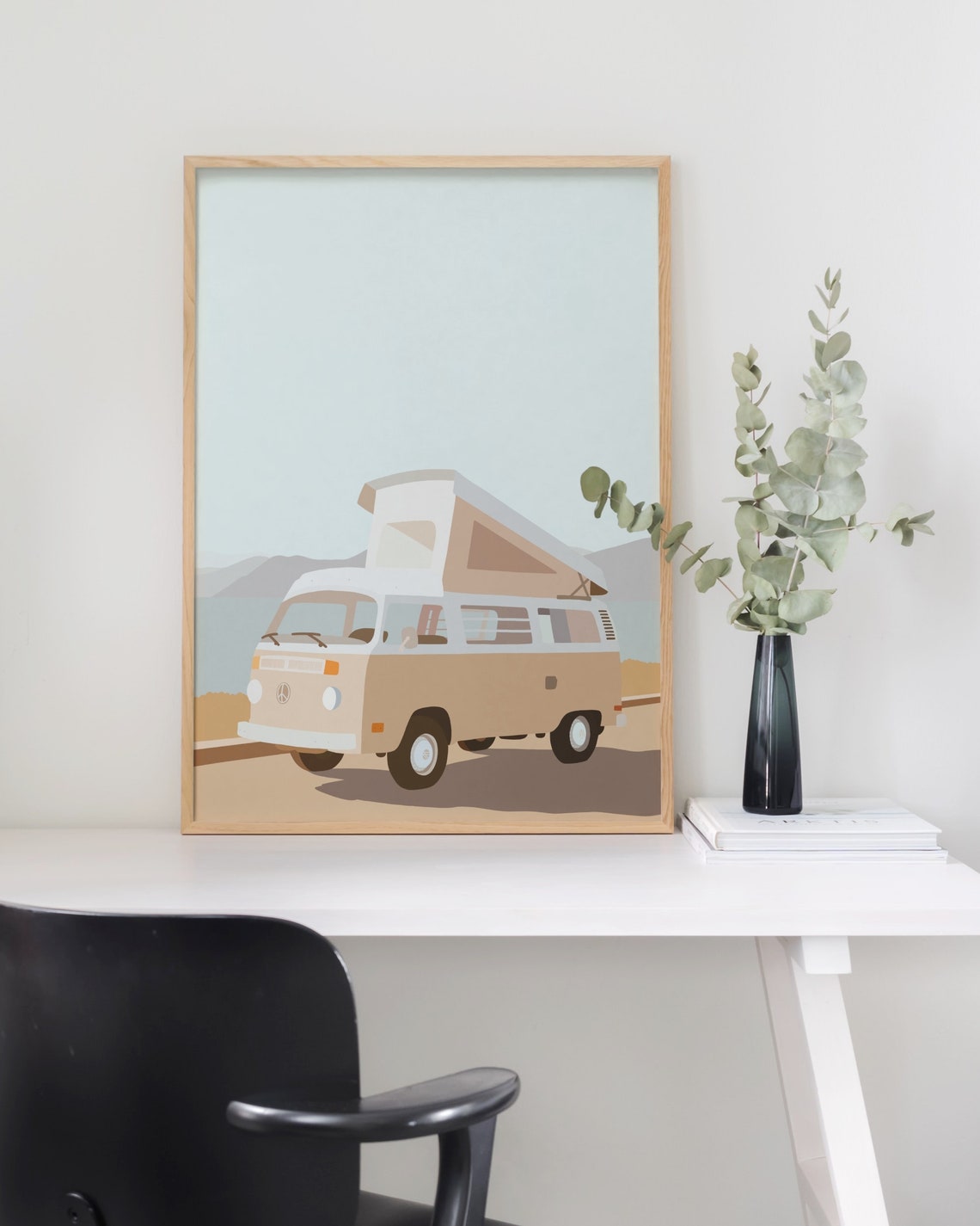 Peach Camper Van Coastal Road Trip Minimalist Illustration Art Print - Image 3