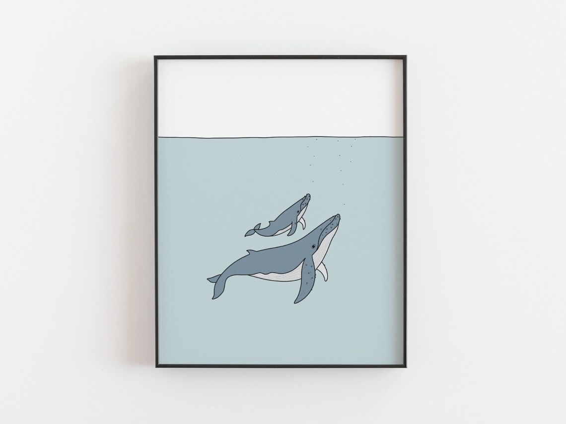 Humpback Whale Mother and Calf Nursery Art Print