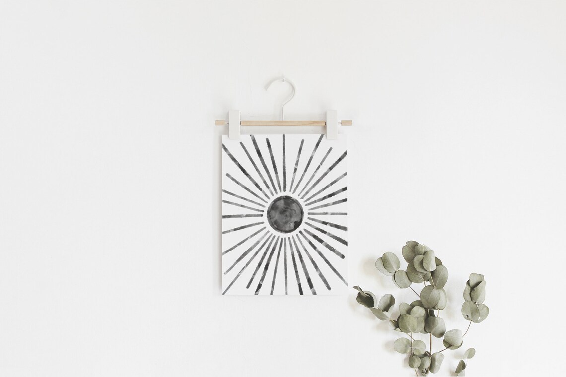 Black Sun Boho Sunrise Sunset, Minimalist Art Print - Image 2