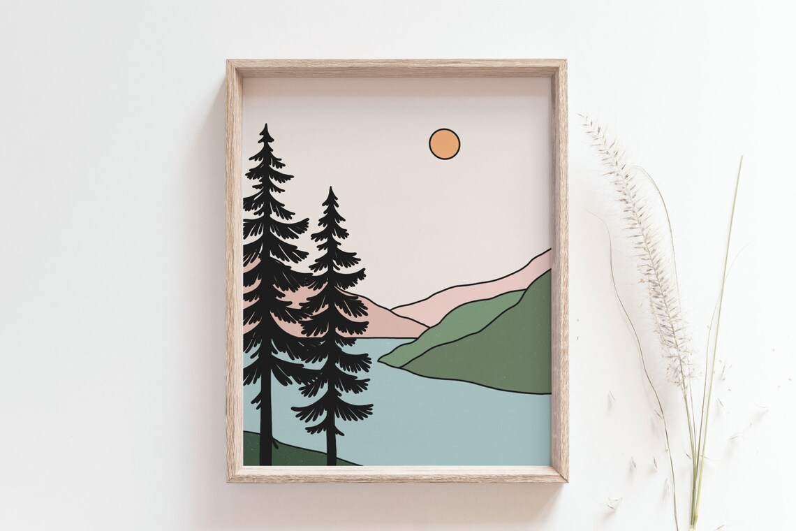 Sunset Over the Mountain Pastel Boho Art Print
