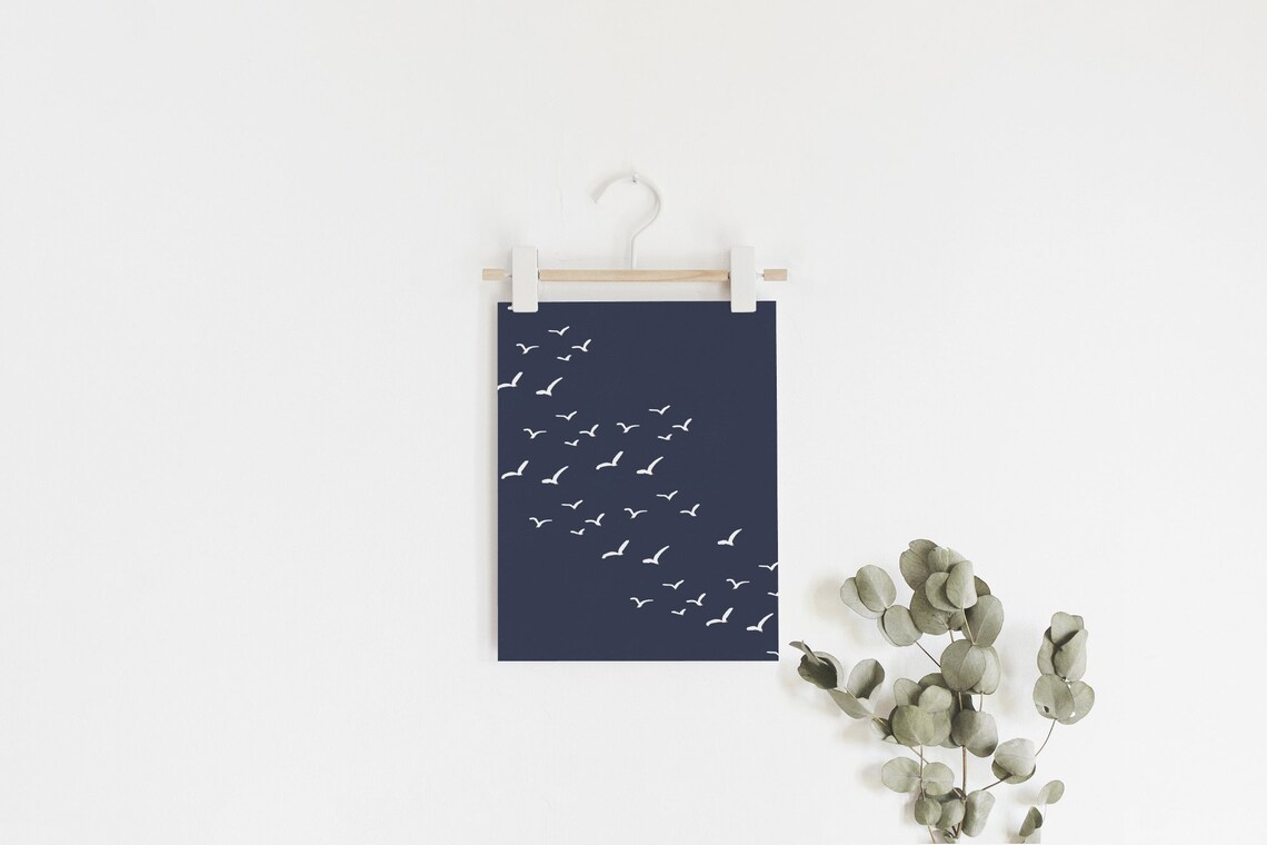Seagull Print, Coastal Birds Flock Art Print - Image 2