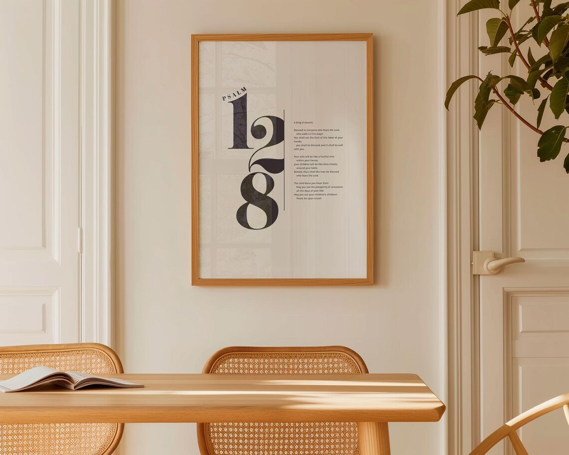 Psalm 128 Full Text Minimalist Bold Numeral Typography Scripture Poster - Image 2