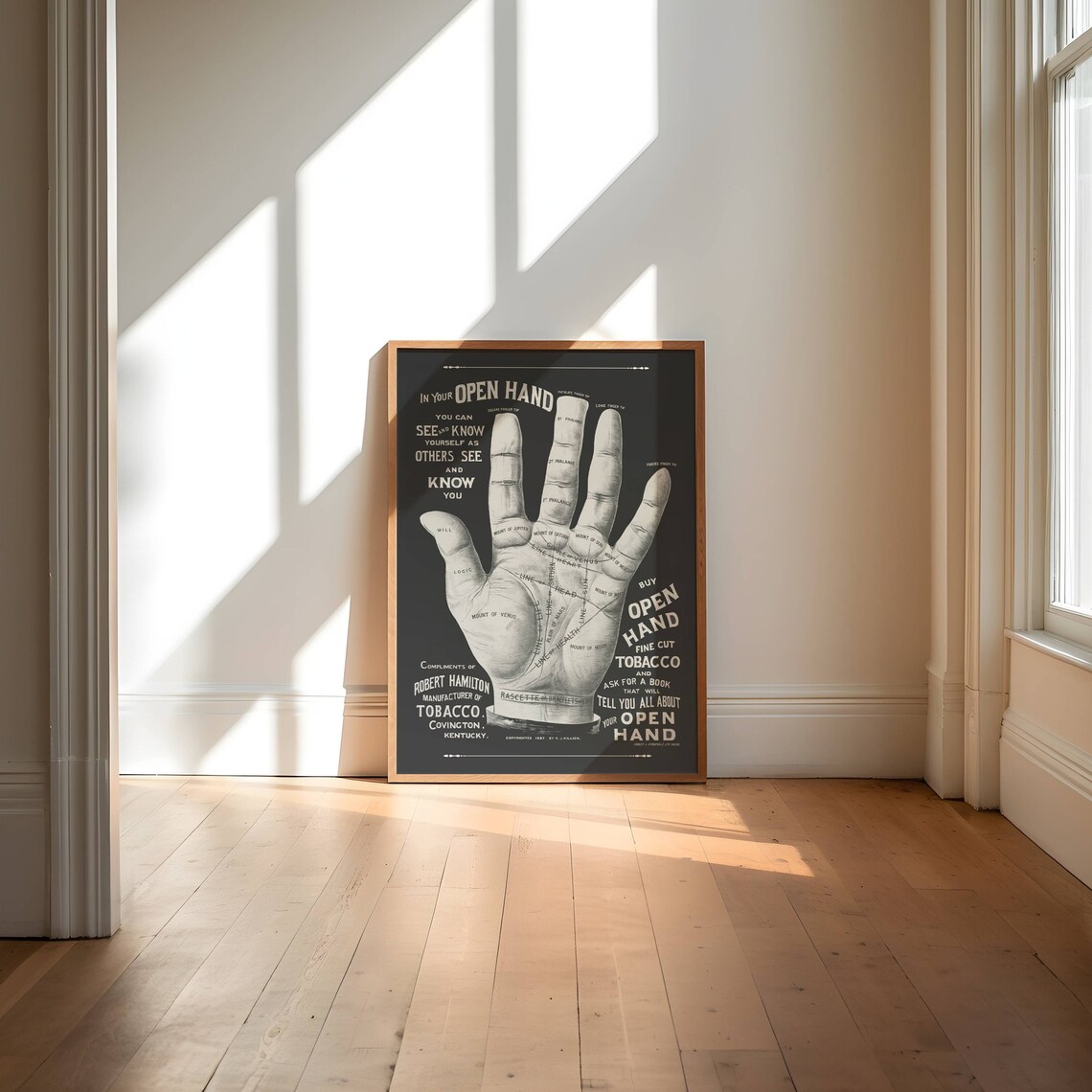 Vintage Palmistry Open Hand Tobacco Advertisement Diagram Art Poster