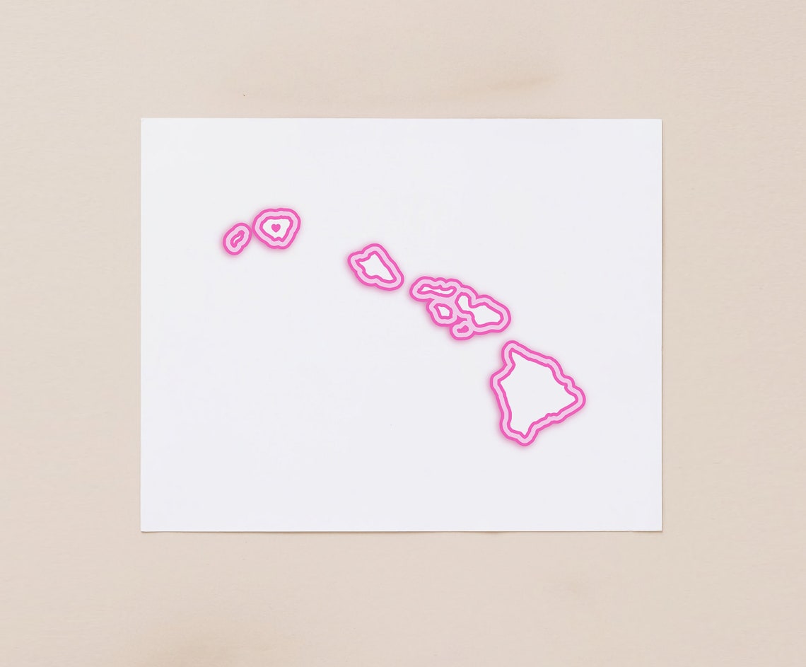 Hawaii Islands Pink Neon Outline Archipelago Island Travel Poster
