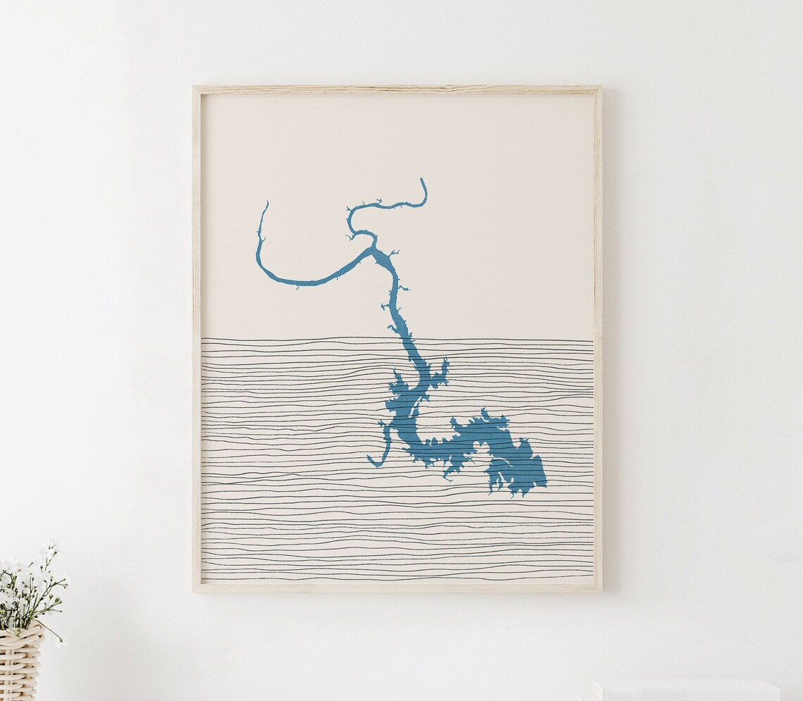 Lake Meredith Minimalist Contour Map Blue Lake Outline Wall Art