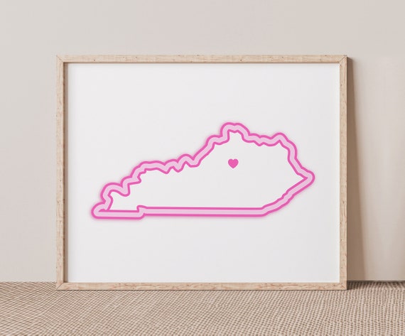 Lexington Kentucky Art Map With Heart Pink Print Poster Picture Wall