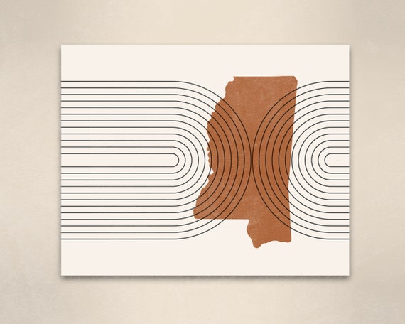 Mid Century Wall Art Minimalist Mississippi And Decor Abstract Midcentury Modern Prints State Map Print