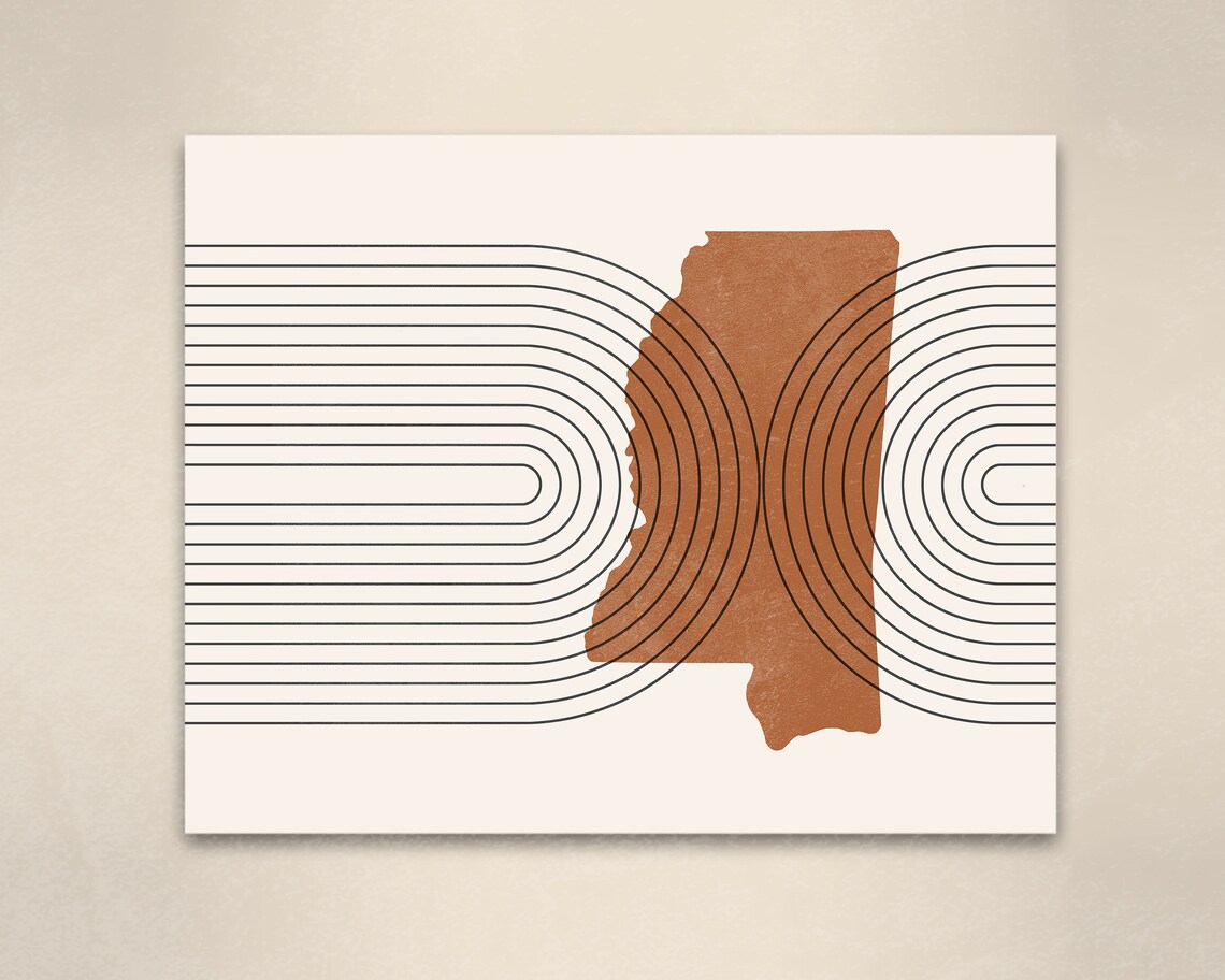 Mississippi State Mid Century Modern Map Silhouette Art Poster