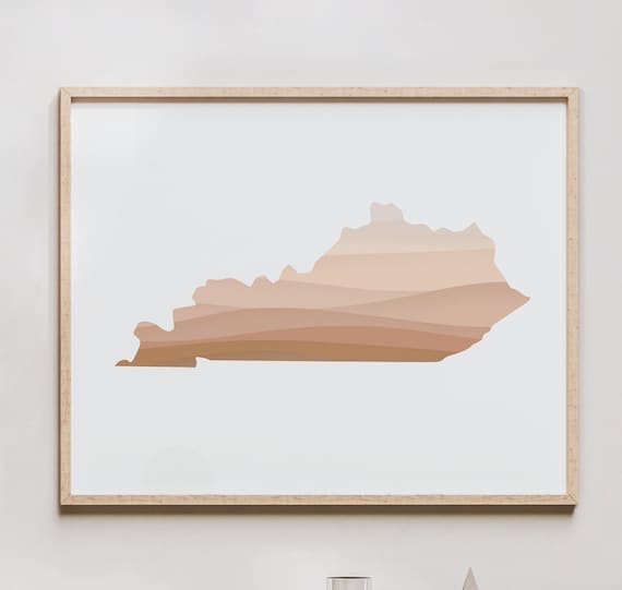 Kentucky State Silhouette Beige Boho Mid Century Modern Wall Art