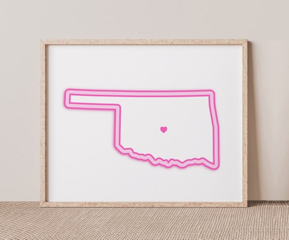 Norman Oklahoma Art Map With Heart Pink Print Poster Picture Wall