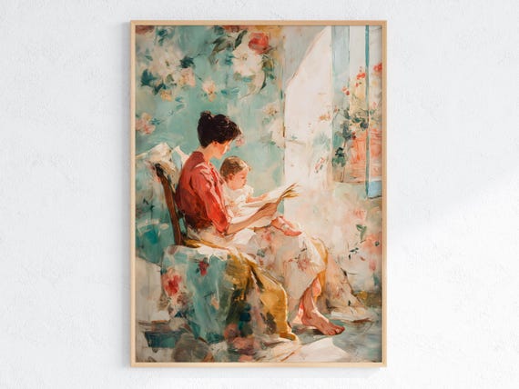 Vintage Inspired Mother And Child Reading Art Print