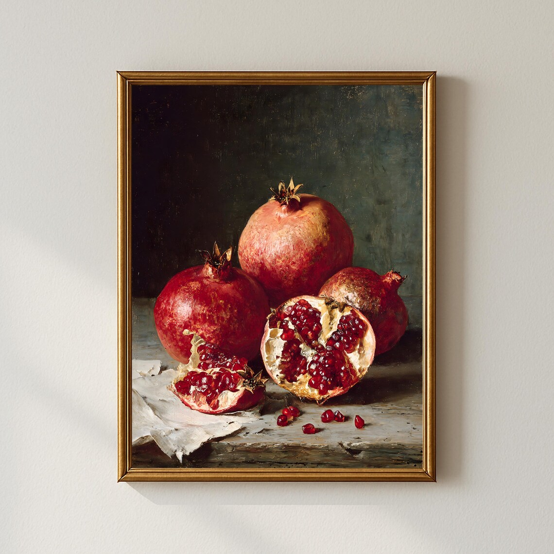 Pomegranate Still Life Rustic Kitchen Wall Art Print