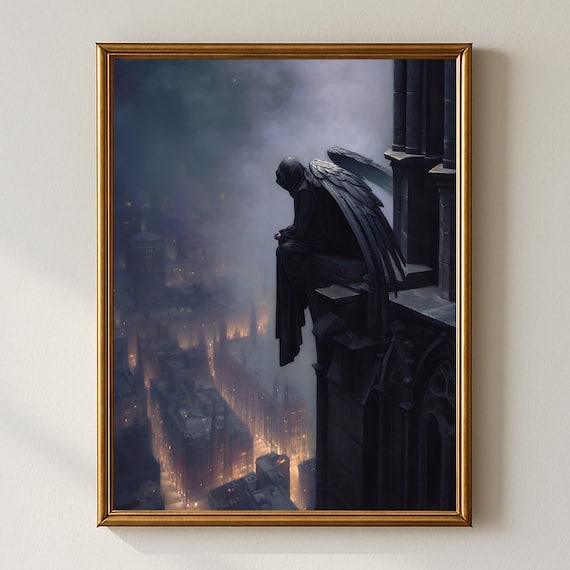 Gothic Angel - Dark Fantasy Cityscape Art Print