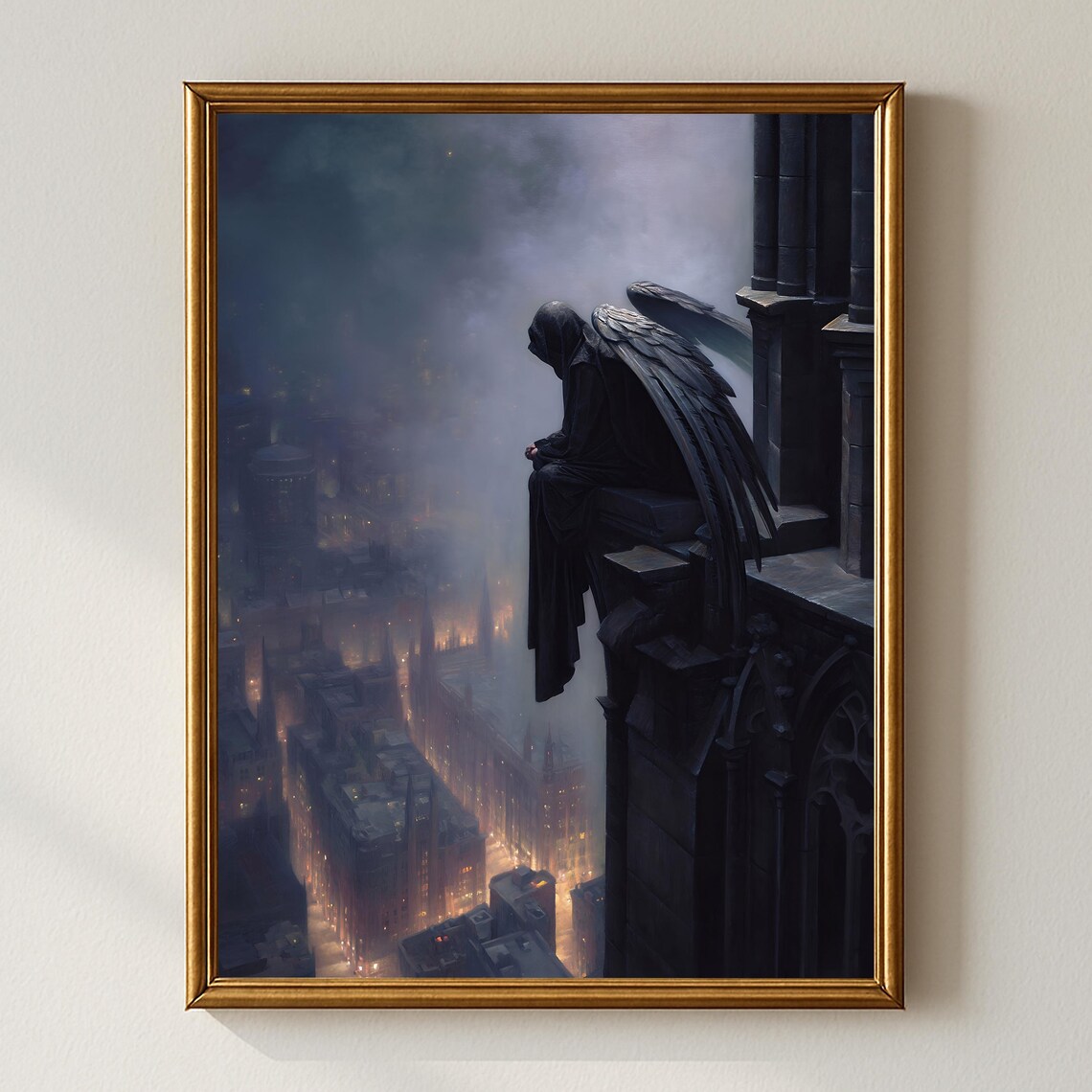 Gothic Angel - Dark Fantasy Cityscape Art Print