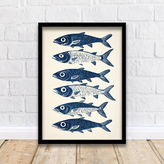 Mackerel Kitchen Poster Vintage Fish Art Print Coastal Decor Nautical Wall For Cozy Homes And Seafood Lover Inspired Spaces