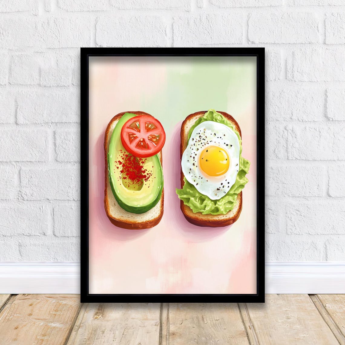 Avocado And Fried Egg Toast Poster Modern Brunch Kitchen Art Bold Foodie Wall Print With Tomato Lettuce