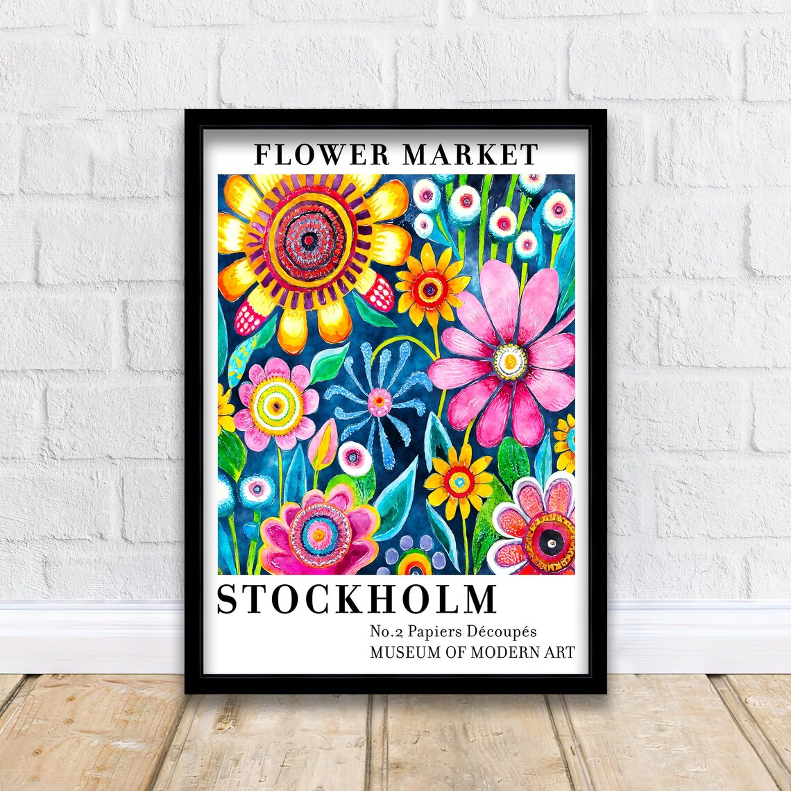 Cheerful Stockholm Flower Market No2 Bold Folk Floral Art Poster