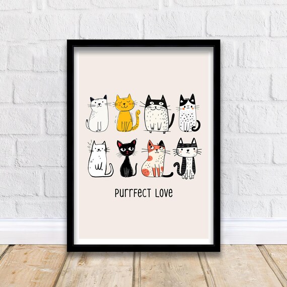 Comical Cats Art Print Whimsical Feline Wall Funny Cat Poster For Living Room Bedroom Or Gallery Playful Pet Lover Home Dcor