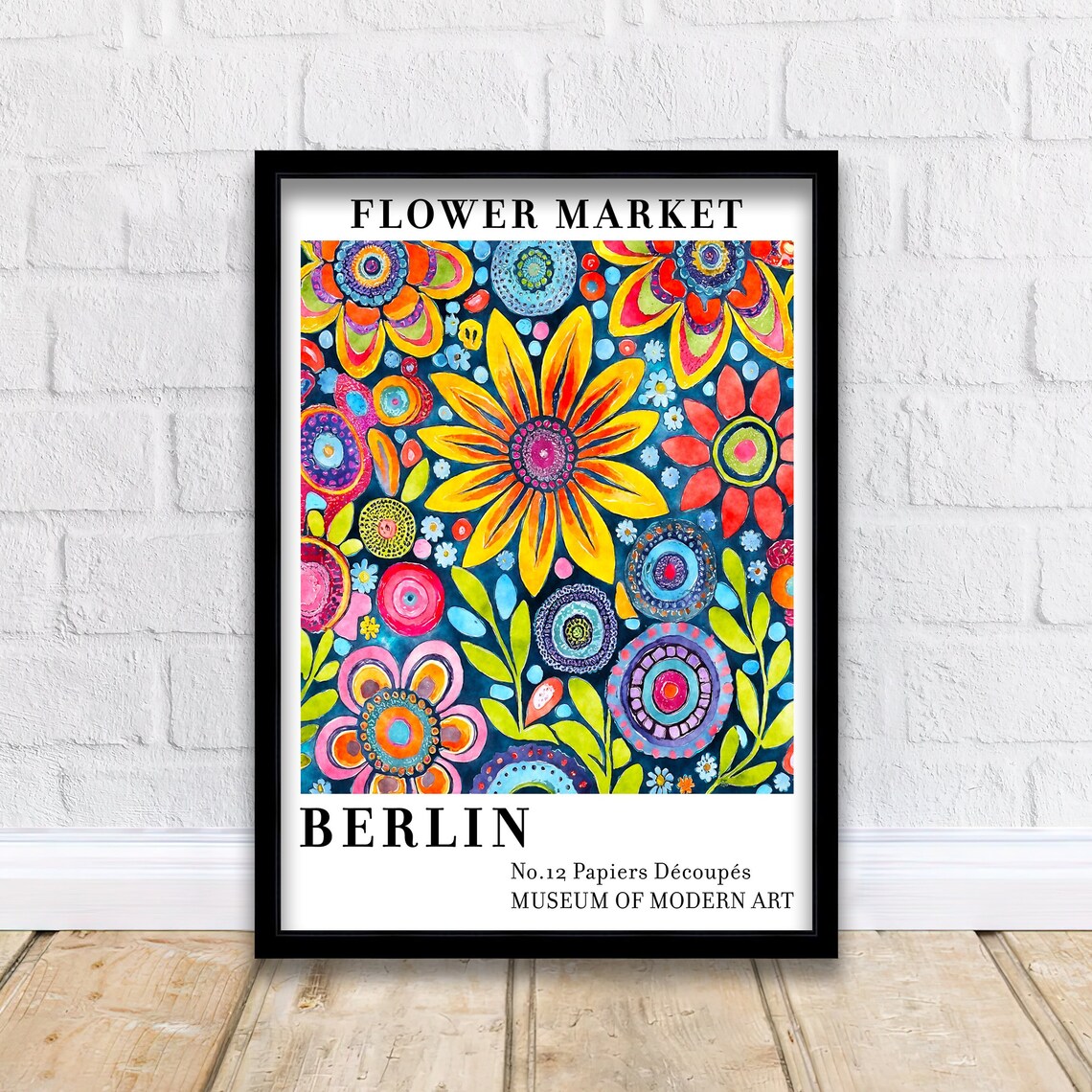Sunny Berlin Flower Market No12 Golden Sunflower Folk Art Poster
