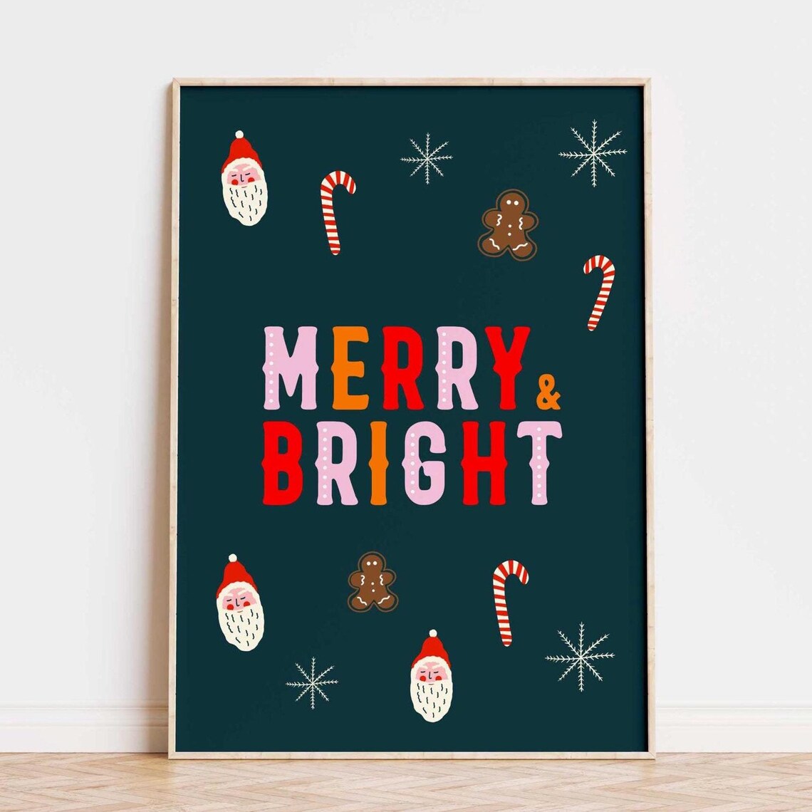 Colorful Merry And Bright Retro Letters Green Holiday Party Poster