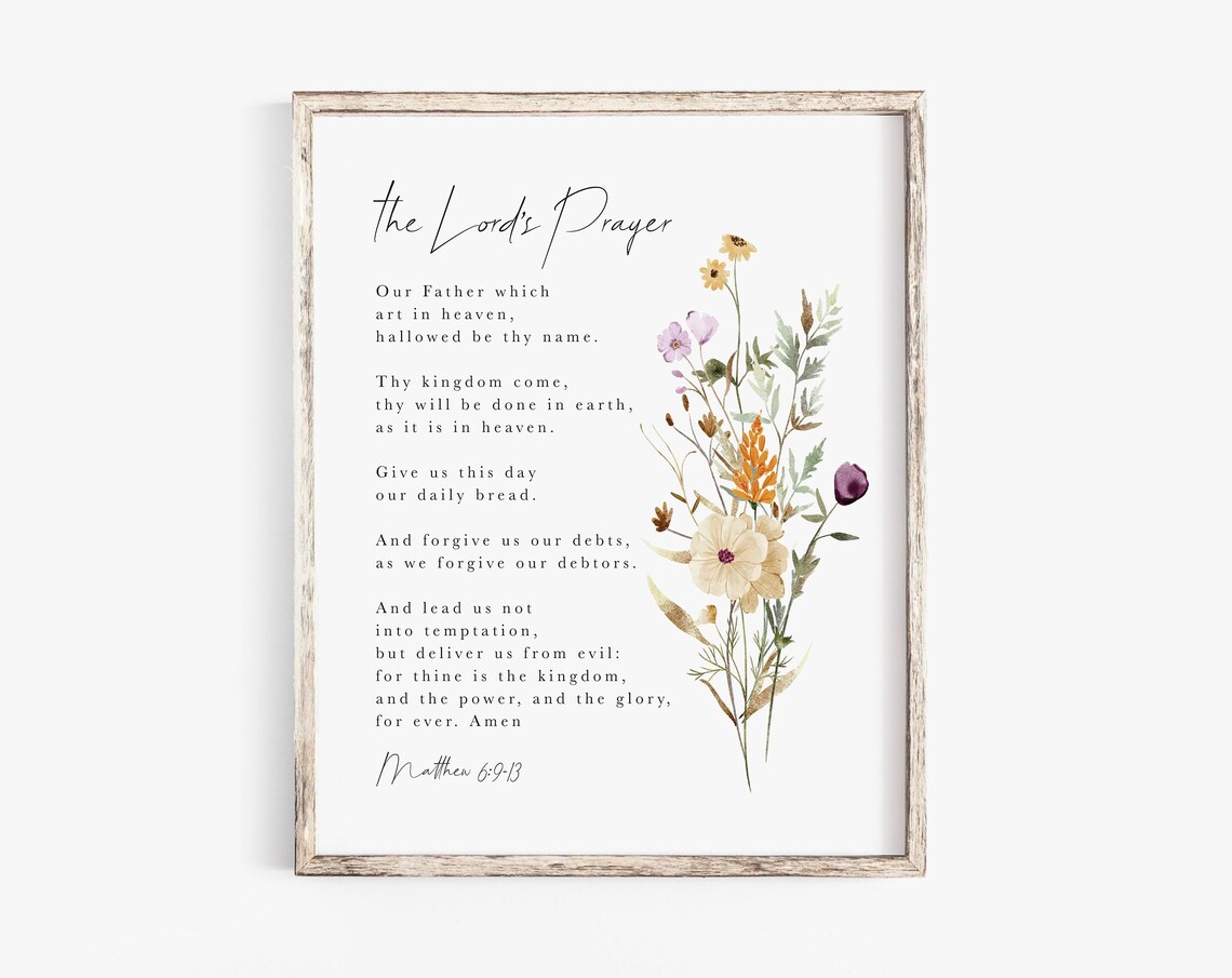 The Lord's Prayer Matthew 6:9-13 Watercolor Wildflower Scripture Poster