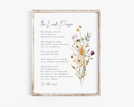 The Lord's Prayer Matthew 6:9-13 Watercolor Wildflower Scripture Poster