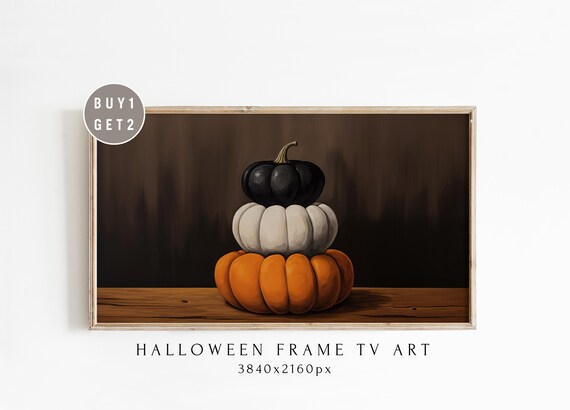 Stacked Black White and Orange Pumpkins Harvest Still Life Poster