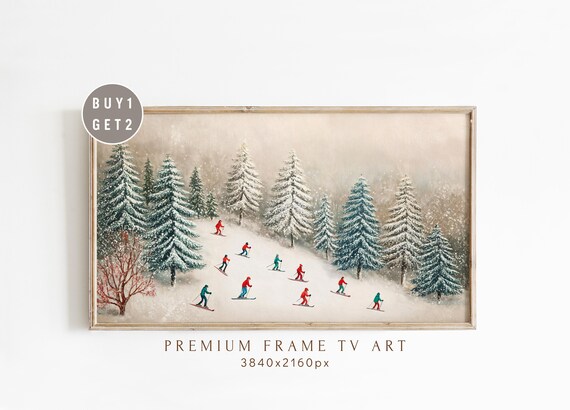 Tiny Skiers In Snowy Pine Forest Winter Wonderland Whimsical Holiday Poster
