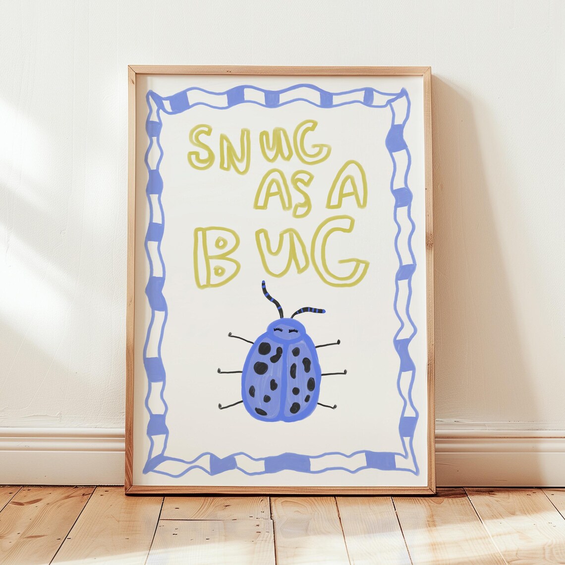 Snug As A Bug Cute Ladybug Nursery Bedroom Hand Drawn Art Poster