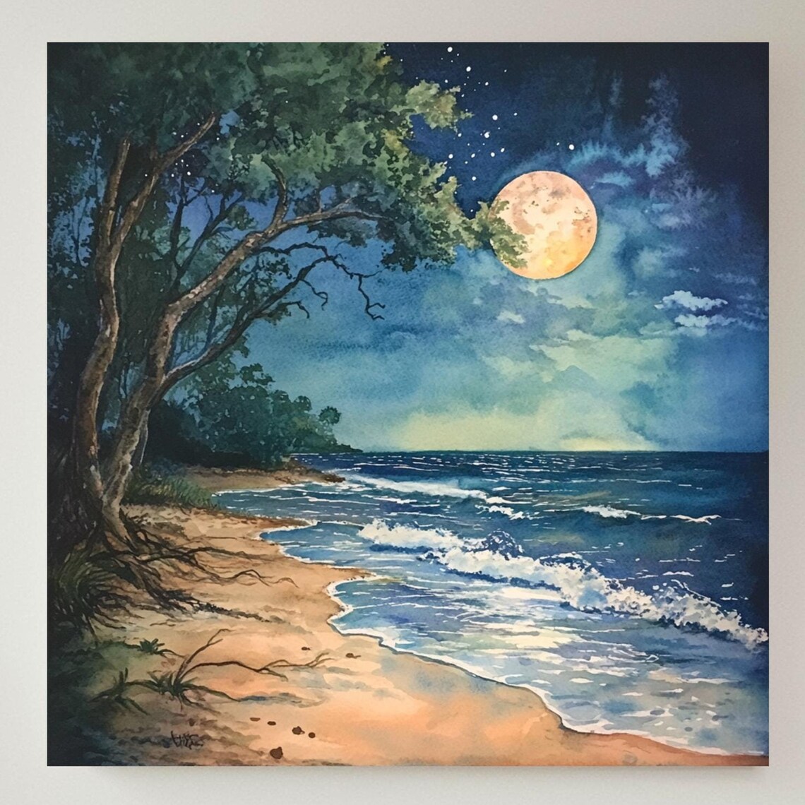 Mystical Beach at Moonrise, Coastal Wall Art