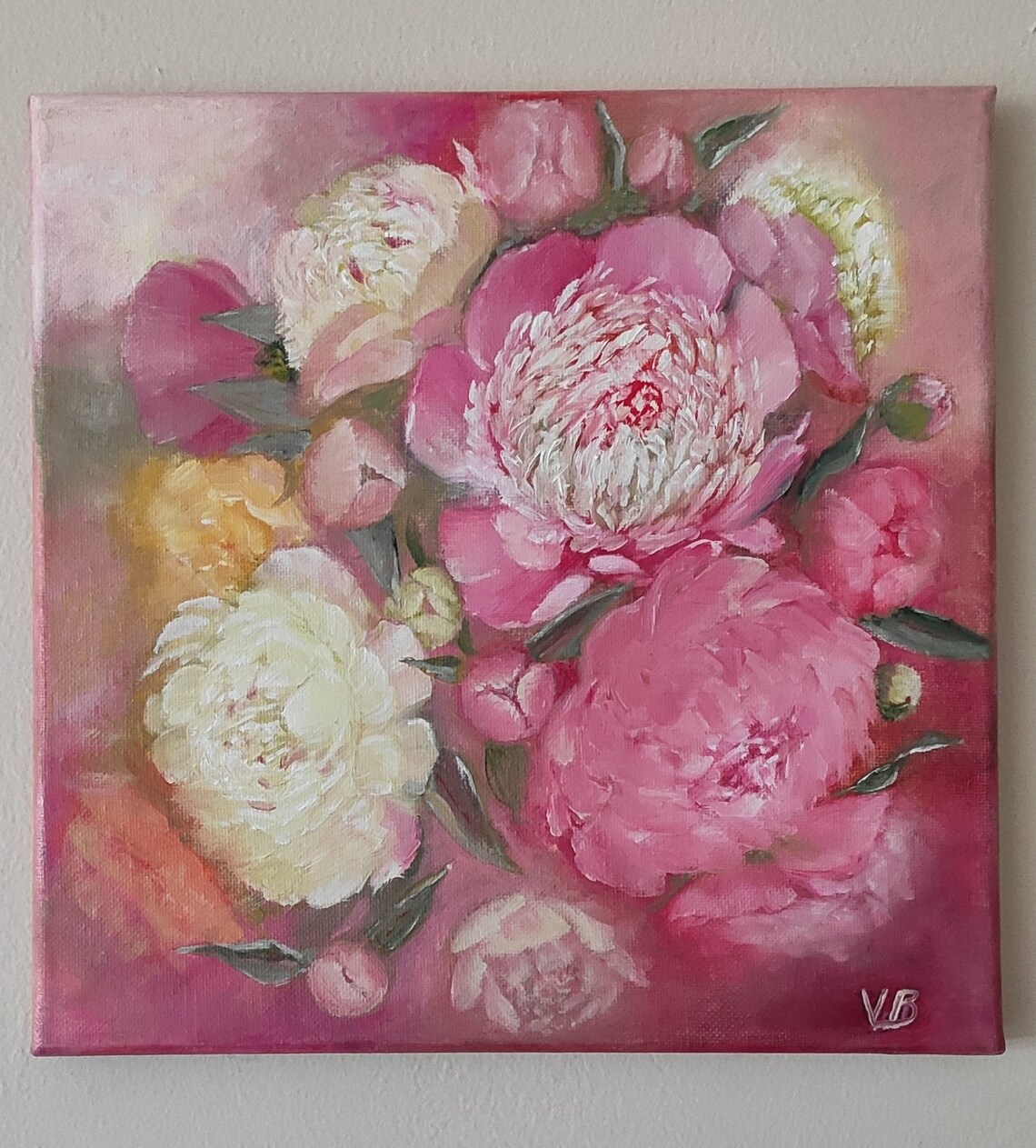 Blush Pink Peonies Bouquet Soft Floral Oil Painting Wall Art Poster - Image 4