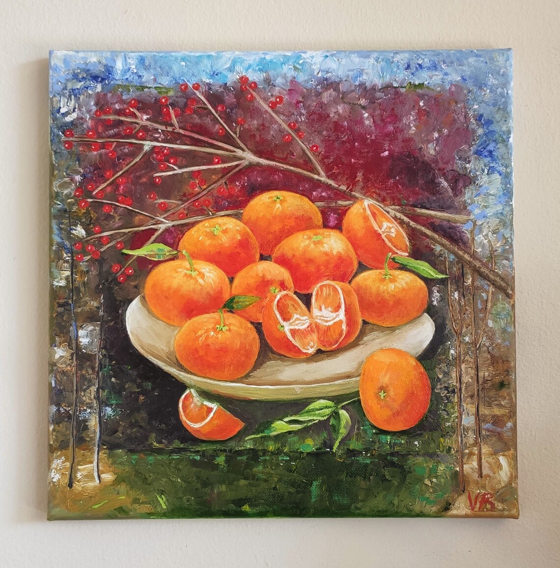 Tangerines Mandarins Original Handmade Oil Painting On Clementine Citrus Oil Painting Gallery Wall Art One Of A Kind Gift - Image 2