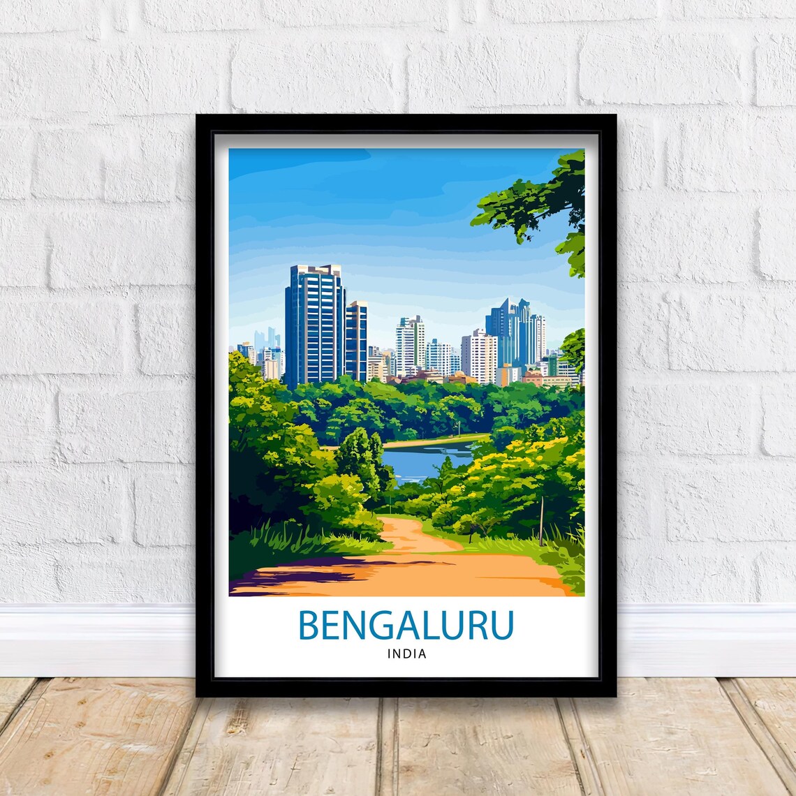 Bengaluru India Modern Skyline Urban Park Lake City View Poster
