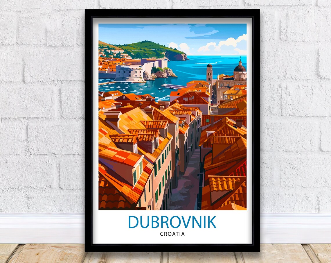 Dubrovnik Croatia Rooftops City Walls Adriatic Coast Travel Poster