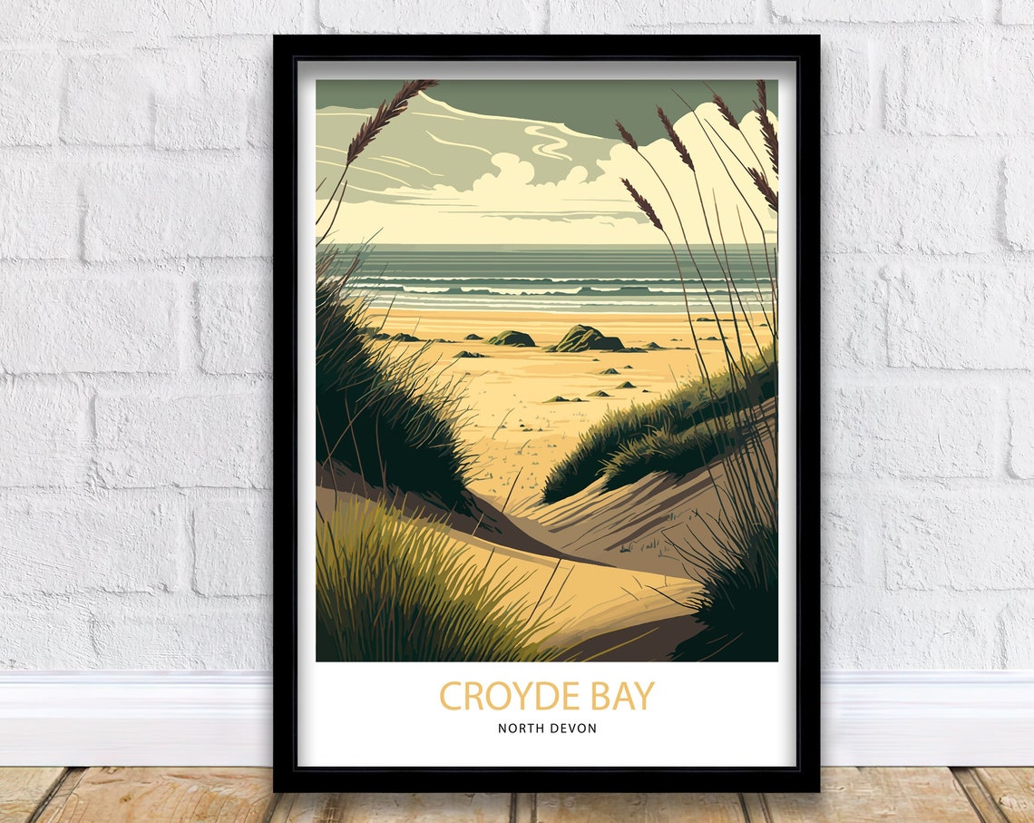 Croyde Bay North Devon Beach Dunes Vintage Surf Travel Poster