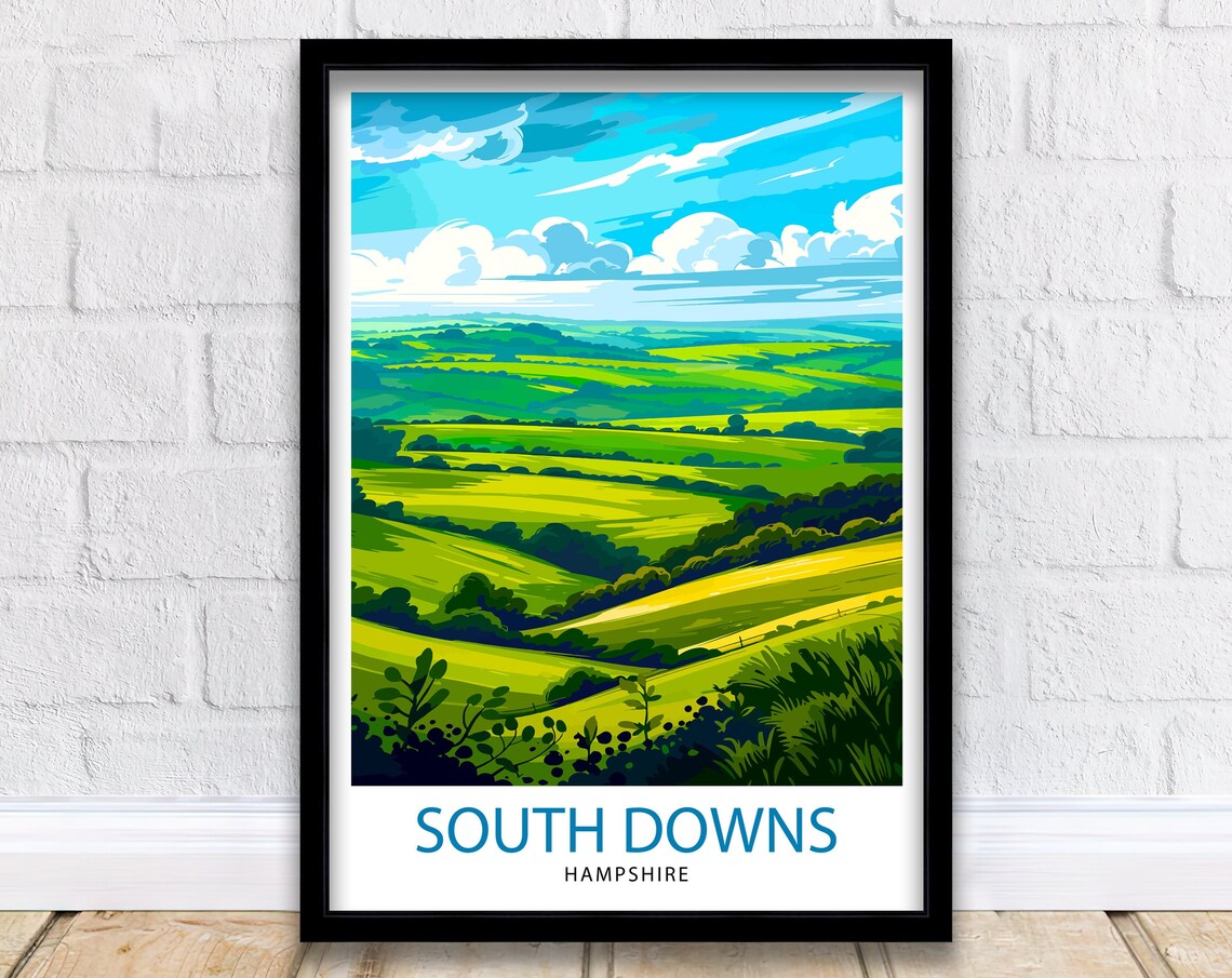 South Downs England Travel Poster, British Landscape
