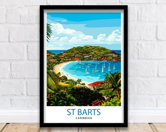 St Barts Caribbean Tropical Beach Bay Sailboats Travel Poster