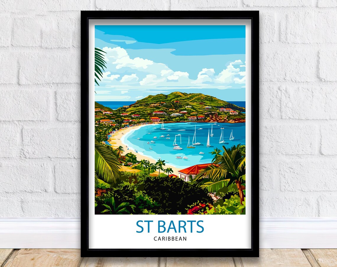 St Barts Caribbean Tropical Beach Bay Sailboats Travel Poster