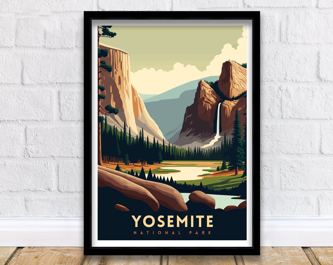 Yosemite National Park Travel Poster, Park Art Print