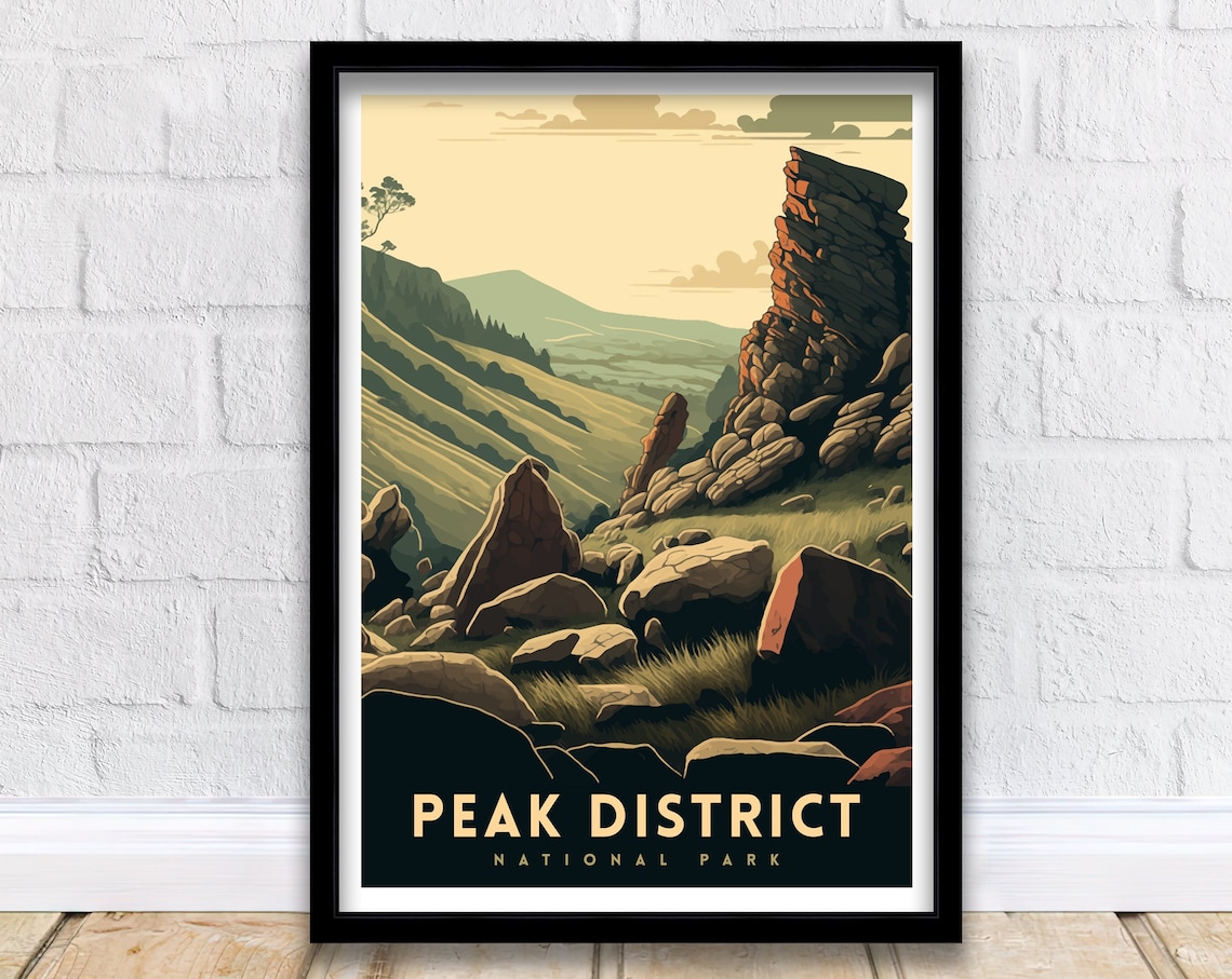Peak District Travel Poster, Landscape Wall Art
