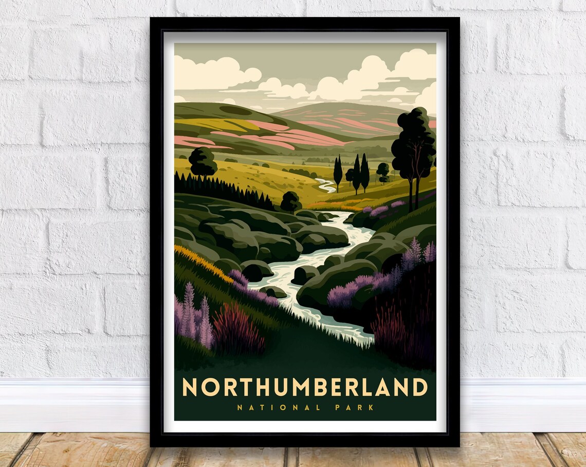 Northumberland National Park Travel Poster, UK Landscape