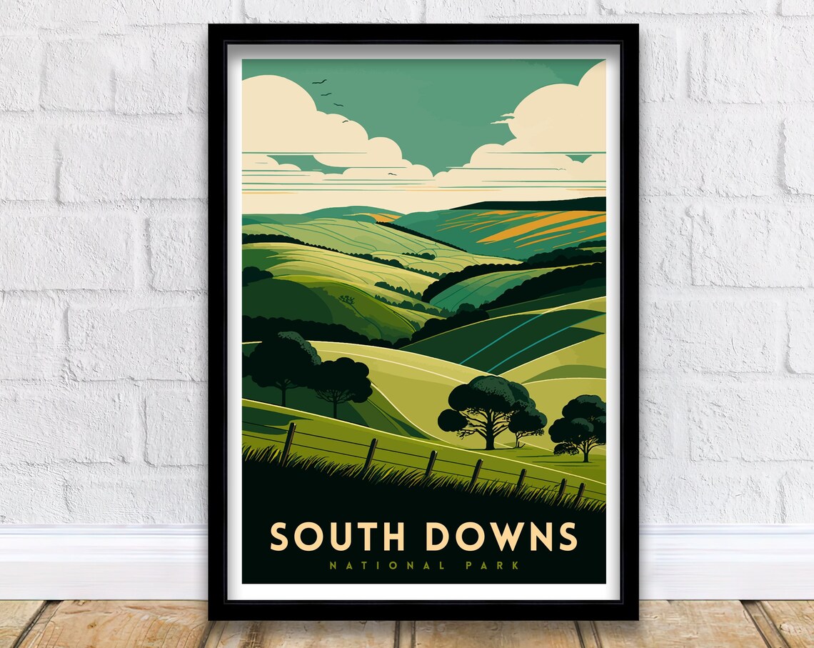South Downs Travel Poster, Landscape Wall Decor