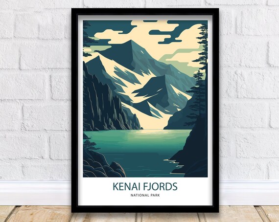 Kenai Fjords National Park Alaska Mountains Lake Vintage Travel Poster