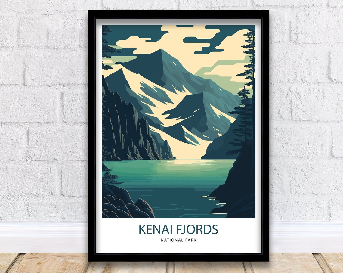 Kenai Fjords National Park Alaska Mountains Lake Vintage Travel Poster