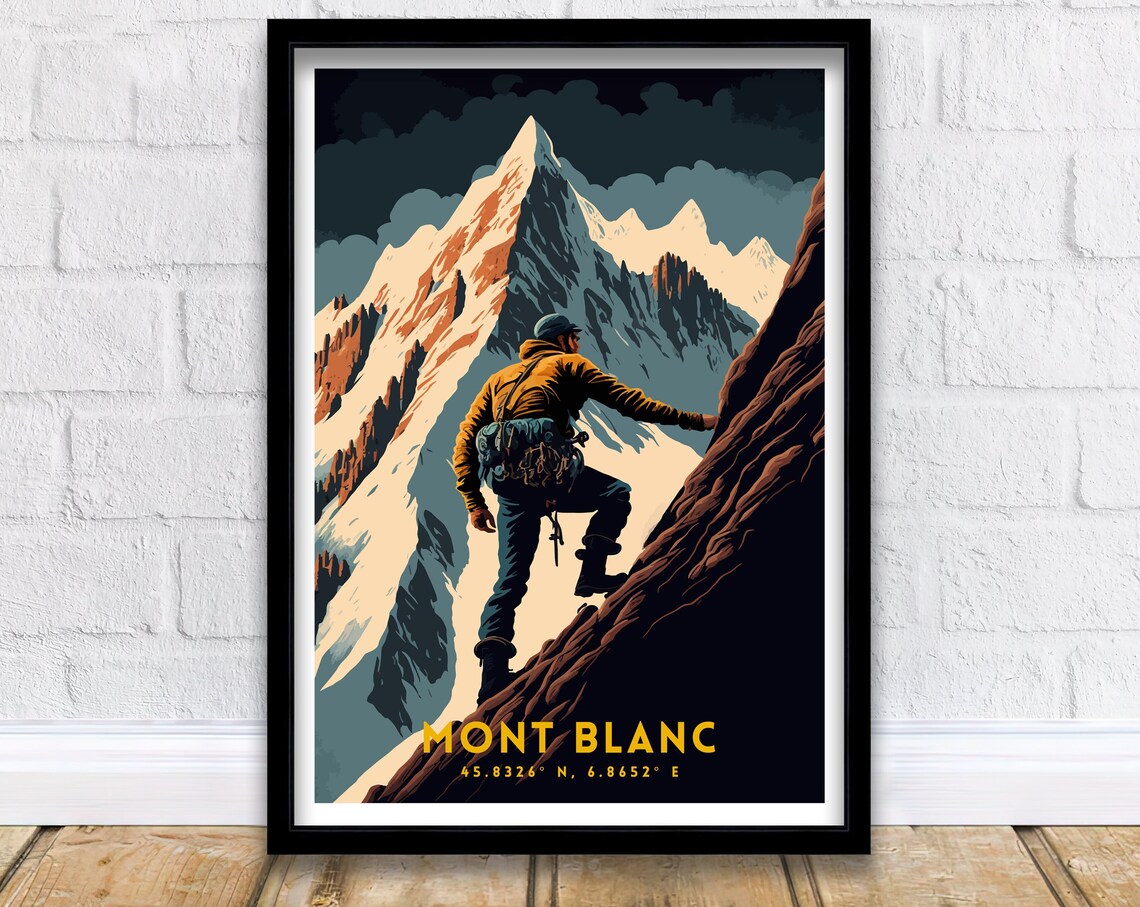 Mont Blanc Vintage Travel Poster, Mountain Landscape