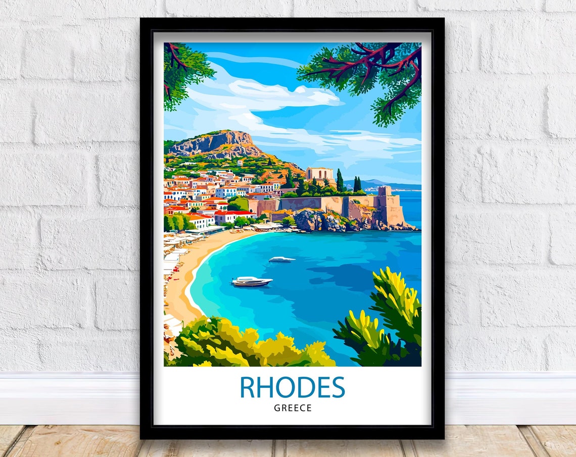 Rhodes Greece Travel Print Rhodes Island Wall Decor Rhodes Greece Poster Greek Island Travel Prints Rhodes Art Print Rhodes Illustration
