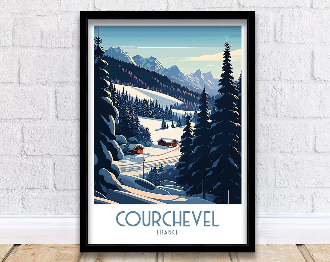 Courchevel France Alpine Ski Resort Snowy Peaks Vintage Travel Poster