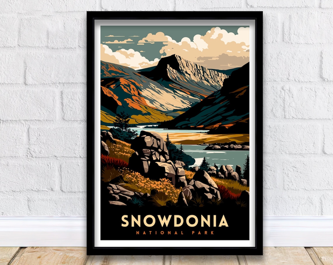 Snowdonia Travel Poster, Wales Mountain View