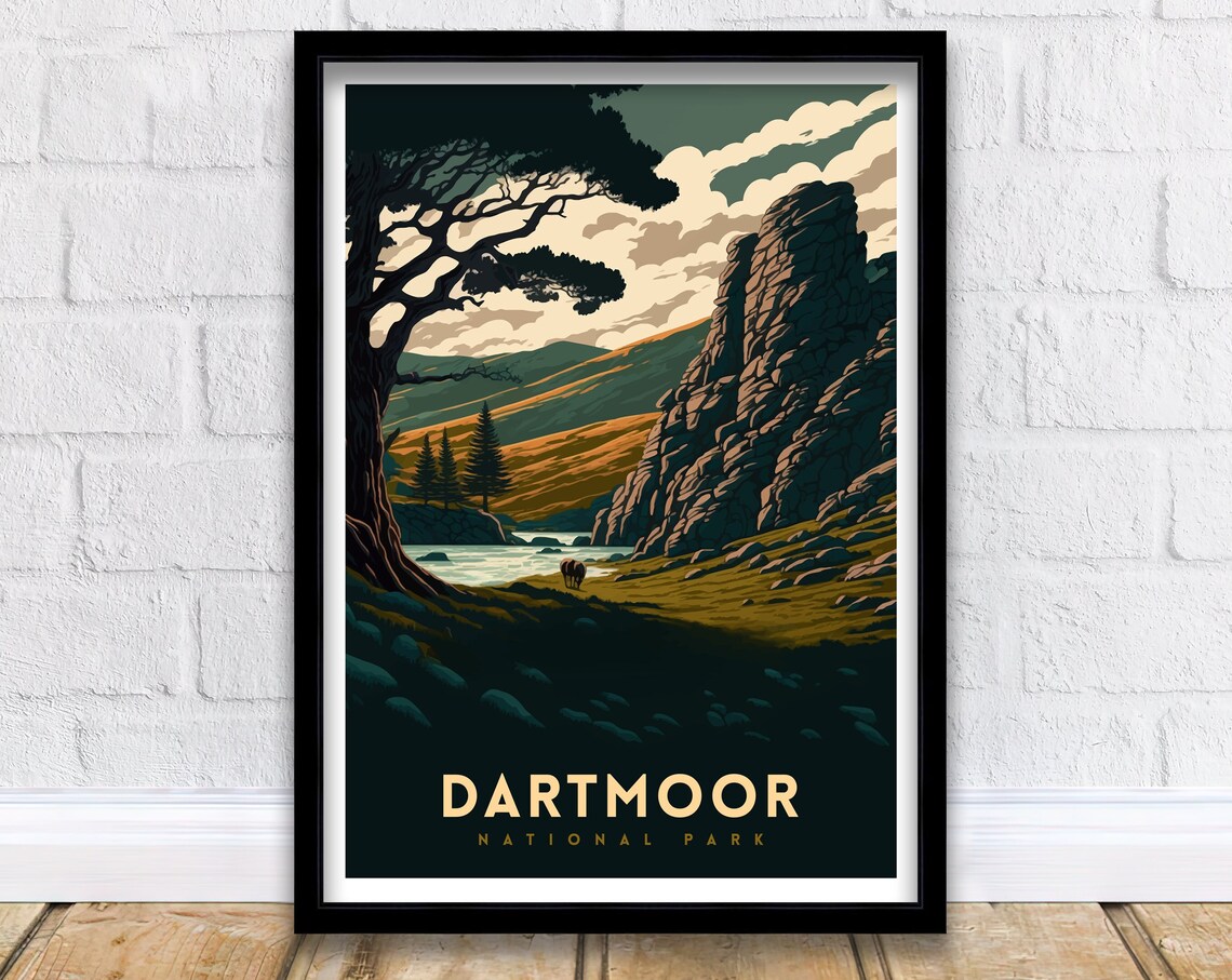 Dartmoor National Park Moody Rocky Tor River Valley Travel Poster